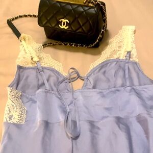Elegant Lace Trim Blue Nightgown 100% silk brand new size large. Brand new.